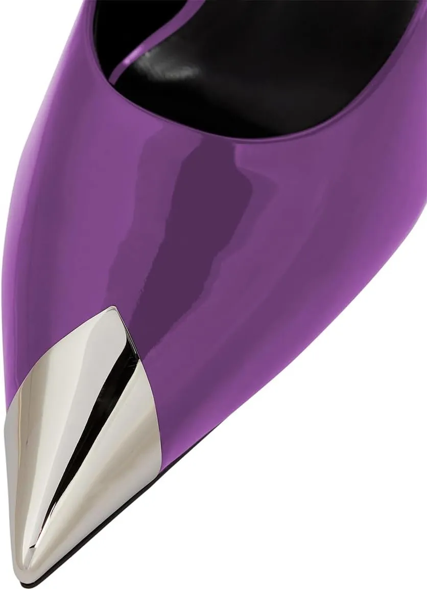 YDN Women Trendy Pumps Spiral Chunky High Heels Two Tone Slip On Metal Pointed Toe Shoes Office Business Size 4-16 US