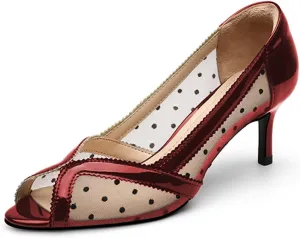 YDN Women's Low Kitten Heel Peep Toe Pumps Slip on Dress Sandals Mesh Dots Comfort Breathable Prom Wedding Shoes Size 4-15 US