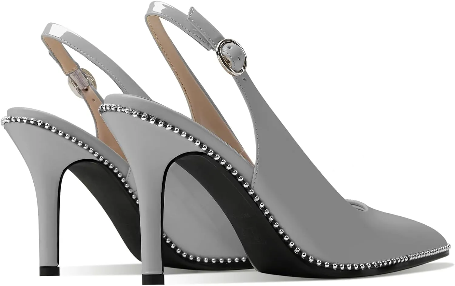 Zamikoo Women Beaded Pumps High Heel Slingback Pointed Toe Slip On 3.5 Inch Stilettos Ankle Strap Adjustable Buckle Patent Leather US Size 5 -Size 13
