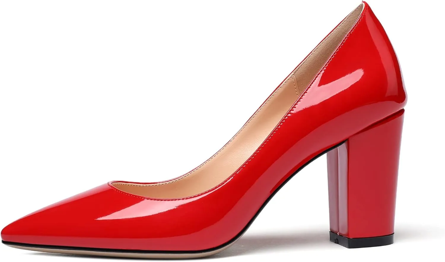 Zamikoo Women's Chunky Heel Pumps Pointy Toe Slip On Classic High Heel Shoes 3.35 Inches