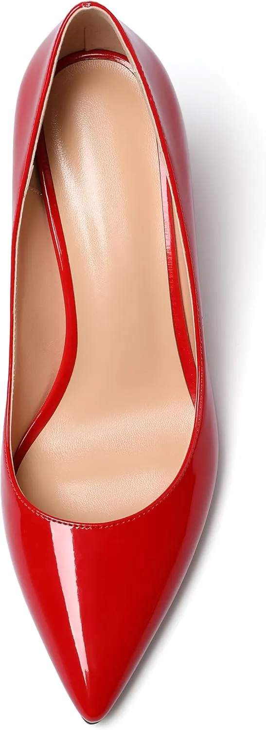 Zamikoo Women's Chunky Heel Pumps Pointy Toe Slip On Classic High Heel Shoes 3.35 Inches