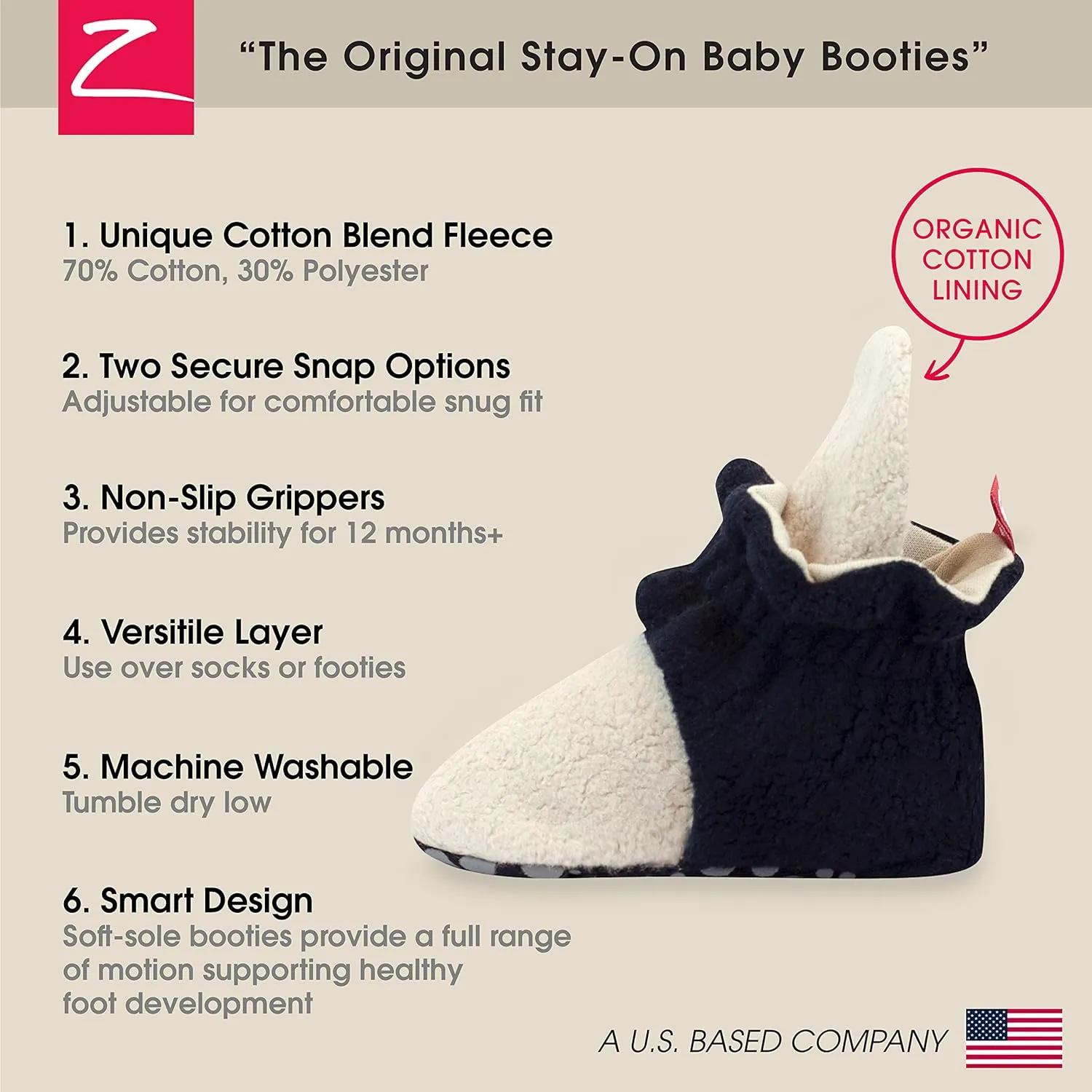 Zutano Unisex Fleece Baby Booties, Two Snap Closure, Newborn to 24 Months