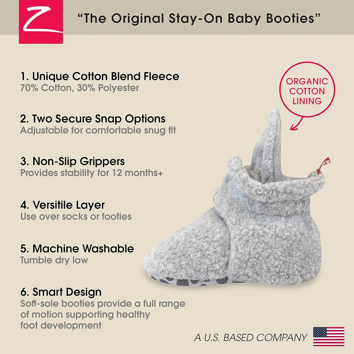 Zutano Unisex Fleece Baby Booties, Two Snap Closure, Newborn to 24 Months