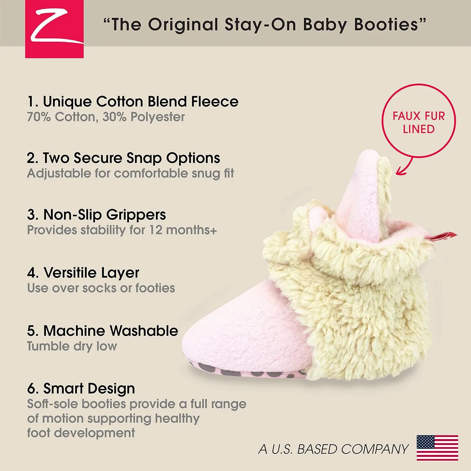 Zutano Unisex Fleece Baby Booties, Two Snap Closure, Newborn to 24 Months